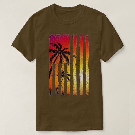 Summer Sunset Palm Trees American Flag Cooler Früh T-Shirt (Design vorne)