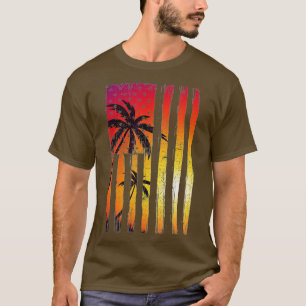 Summer Sunset Palm Trees American Flag Cooler Früh T-Shirt