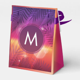 Summer Sunset Palm Trees Monogram Lila Orange Geschenkschachtel