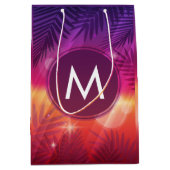 Summer Sunset Palm Trees Monogram Lila Orange Mittlere Geschenktüte (Vorderseite)