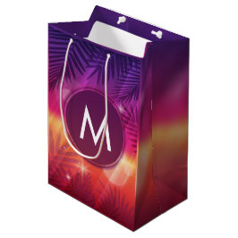 Summer Sunset Palm Trees Monogram Lila Orange Mittlere Geschenktüte