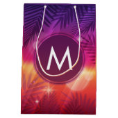 Summer Sunset Palm Trees Monogram Lila Orange Mittlere Geschenktüte (Rückseite)