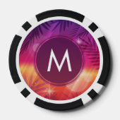 Summer Sunset Palm Trees Monogram Lila Orange Pokerchips (Rückseite)
