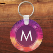 Summer Sunset Palm Trees Monogram Lila Orange Schlüsselanhänger (Rückseite)