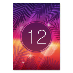 Summer Sunset Palm Trees Monogram Lila Orange Tischnummer