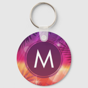Summer Sunset Palm Trees Monogram Purple Orange Schlüsselanhänger