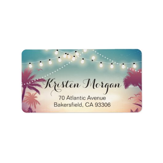 Summer Sunset Palm Tress String Lights Adressaufkleber (Vorne)
