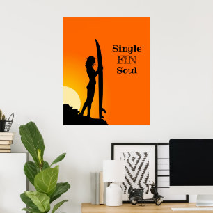 Summer Sunset Surfer Girl Single Fin Soul Poster