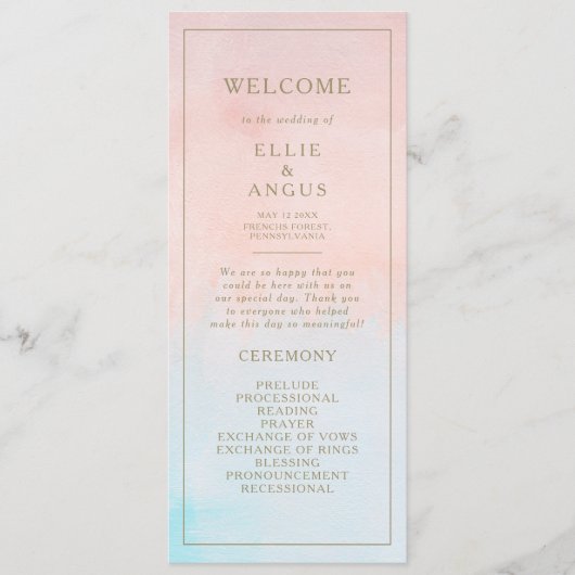 Summer Sunset Watercolor Hochzeitsprogramm Programm (Vorderseite)