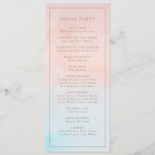 Summer Sunset Watercolor Hochzeitsprogramm Programm (Rückseite)