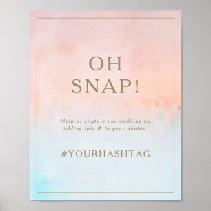 Summer Sunset Watercolor Oh Snap Wedding Hashtag Poster