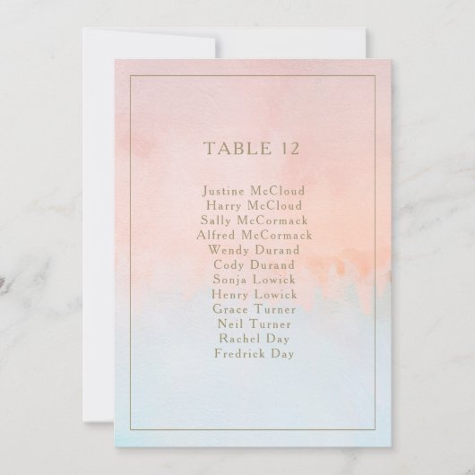 Summer Sunset Watercolor Tischnummer Chart (Vorderseite)