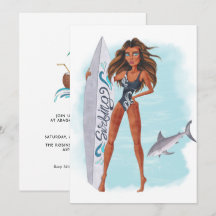 Summer Surf Beach Urlaub Geburtstagsparty Einladun