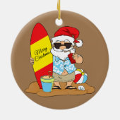 Summer Surf Board Strand Santa Hawaii Weihnachten Keramik Ornament (Hinten)