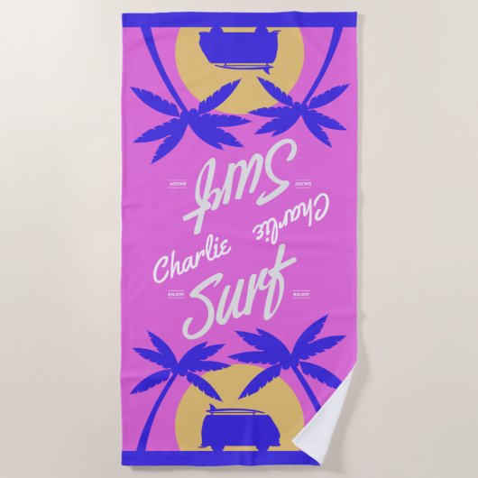 Summer Surf individuelle Name Strandtuch (Vorderseite)