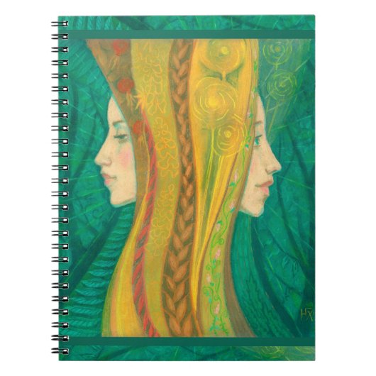Summer, surreal art, forest fantasy green & yellow notizblock (Vorderseite)