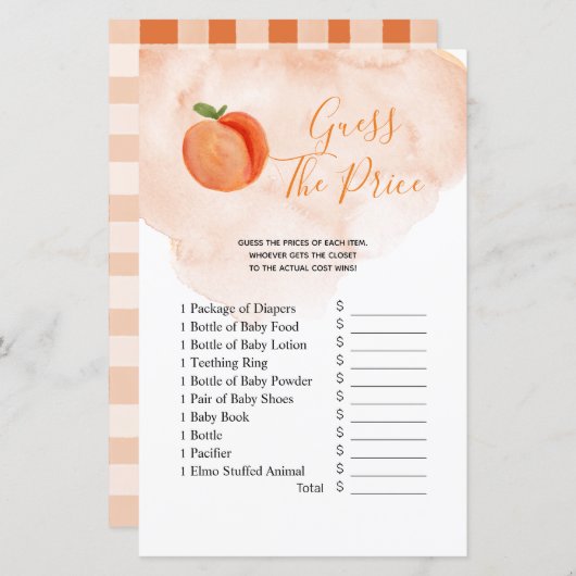 Summer Sweet Little Peach Price Game (Vorne/Hinten)