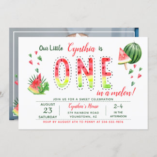 Summer Sweet Watermelon Erstes Geburtstags-Foto Einladung