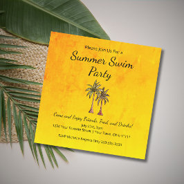 Summer Swim Pool Party Tropical Palm Trees Gold Einladung