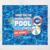 Summer Swimming Pool Party Tropical Birthday Blue Bierflaschenetikett (Einzelnes Label)