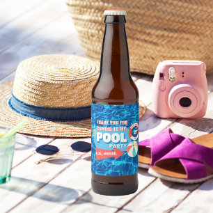 Summer Swimming Pool Party Tropical Birthday Blue Bierflaschenetikett