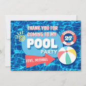 Summer Swimming Pool Party Tropical Birthday Blue Dankeskarte (Vorderseite)