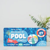 Summer Swimming Pool Party Tropical Birthday Blue Einladung (Stehend Vorderseite)