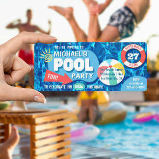 Summer Swimming Pool Party Tropical Birthday Blue Einladung