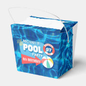 Summer Swimming Pool Party Tropical Birthday Blue Geschenkschachtel (Rückseite)