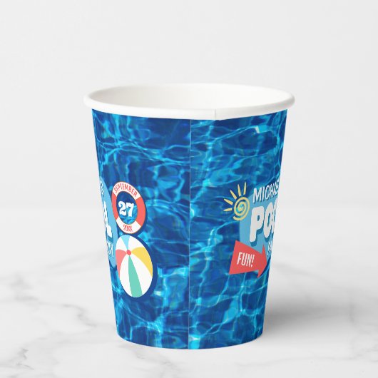 Summer Swimming Pool Party Tropical Birthday Blue Pappbecher (Rechts)
