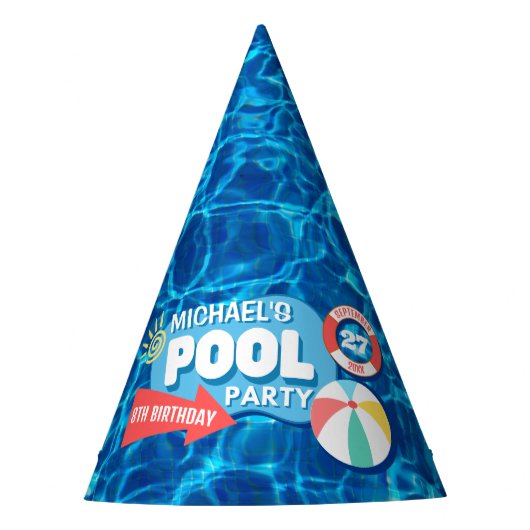 Summer Swimming Pool Party Tropical Birthday Blue Partyhütchen (Vorderseite)
