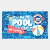 Summer Swimming Pool Party Tropical Birthday Blue Rechteckiger Aufkleber (Vorderseite)