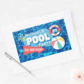 Summer Swimming Pool Party Tropical Birthday Blue Rechteckiger Aufkleber (Umschlag)
