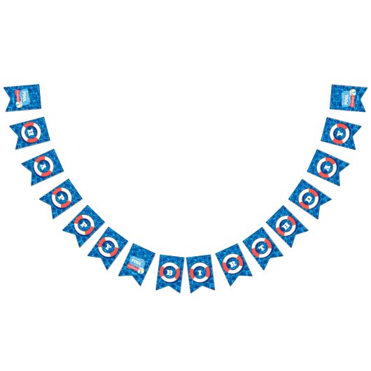 Summer Swimming Pool Party Tropical Birthday Blue Wimpelkette (Alle)