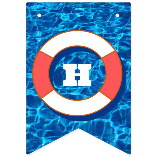 Summer Swimming Pool Party Tropical Birthday Blue Wimpelkette (Zweite Fahne)