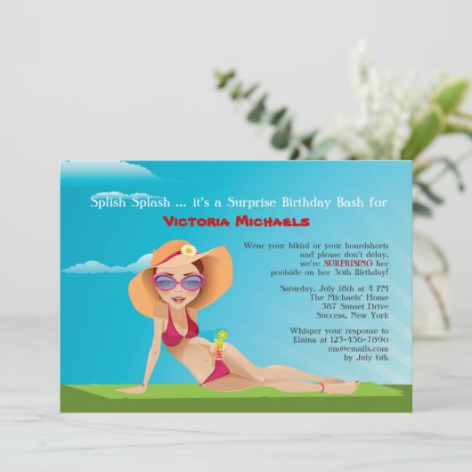 Summer Tan Birthday Party Einladung (Stehend Vorderseite)