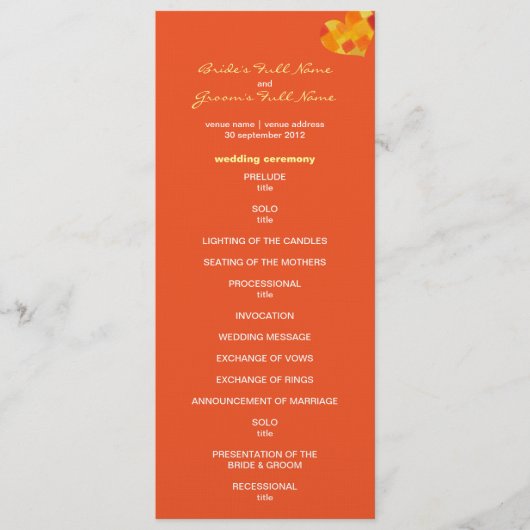 Summer Tango Wedding Programm (Vorderseite)