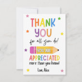 Summer Teacher Wertschätzung Vielen Dank Dankeskarte (Vorderseite)