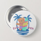 Summer Teddy Bear Surfer in Hawaii Button (Vorne & Hinten)