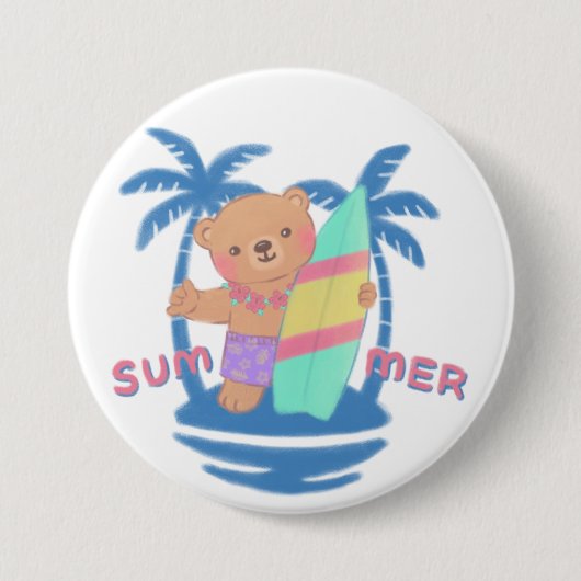 Summer Teddy Bear Surfer in Hawaii Button (Vorderseite)