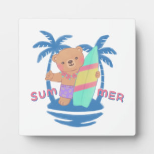 Summer Teddy Bear Surfer in Hawaii Fotoplatte