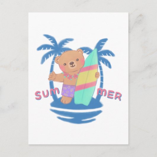 Summer Teddy Bear Surfer in Hawaii Postkarte (Vorderseite)