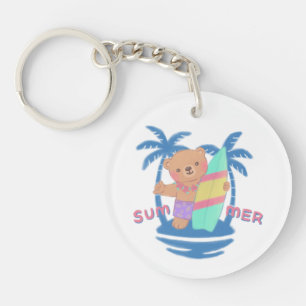 Summer Teddy Bear Surfer in Hawaii Schlüsselanhänger