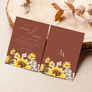 Summer Terracotta Sunflowers Monogram Wedding Einladung