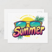 Summer Text - Farbenfrohe Sommersonnenbrille Postkarte (Vorne/Hinten)