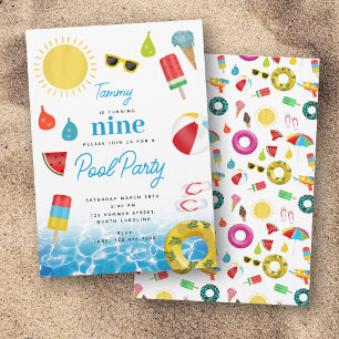 Summer Themed Kids Pool Geburtstagsparty Einladung