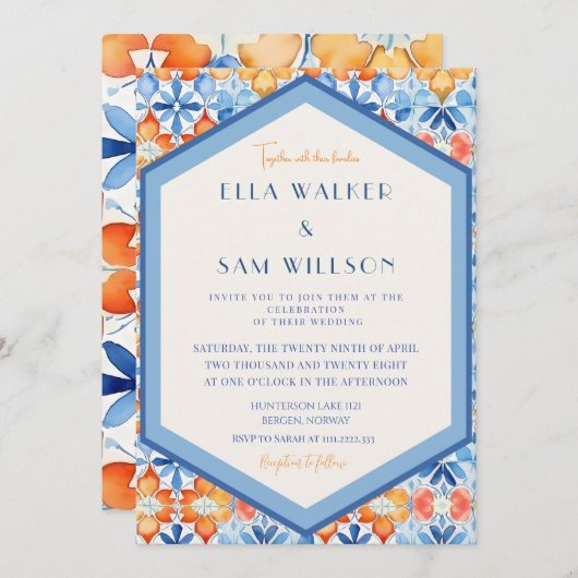 Summer Tile Abstrakt Pattern Hochzeit Einladung (Vorne/Hinten)