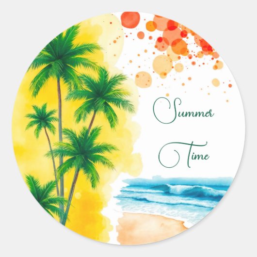 “Summer Time” beach design Round Clock Runder Aufkleber (Vorderseite)