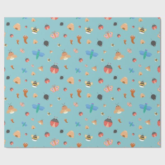 Summer Time Bugs - Blau Geschenkpapier (Flach)