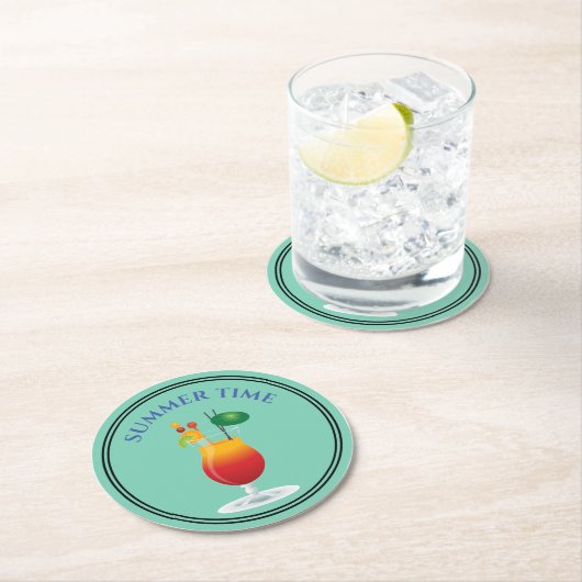 Summer Time Cocktail Drinks Alkohol Beach Bar Roun Runder Pappuntersetzer (Vor Ort)